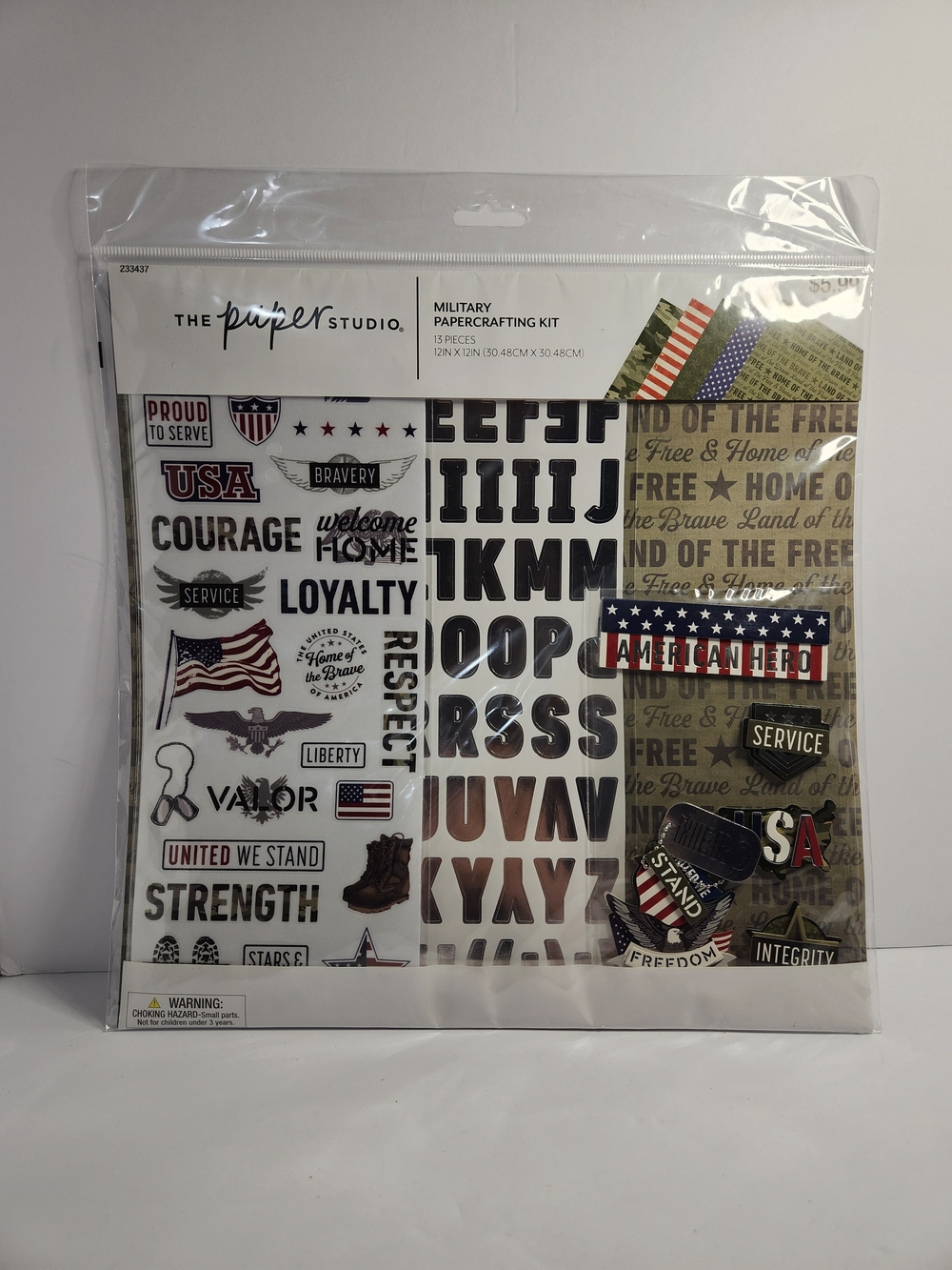 Paper Studio Military Themed Scrapbook Kit - 13 Pieces Red, White & Blue